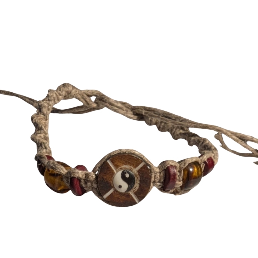 ☯Yin Yang Inlay Macrame Hemp Bracelet Tie-on Harmony Unity Unisex New Friendship